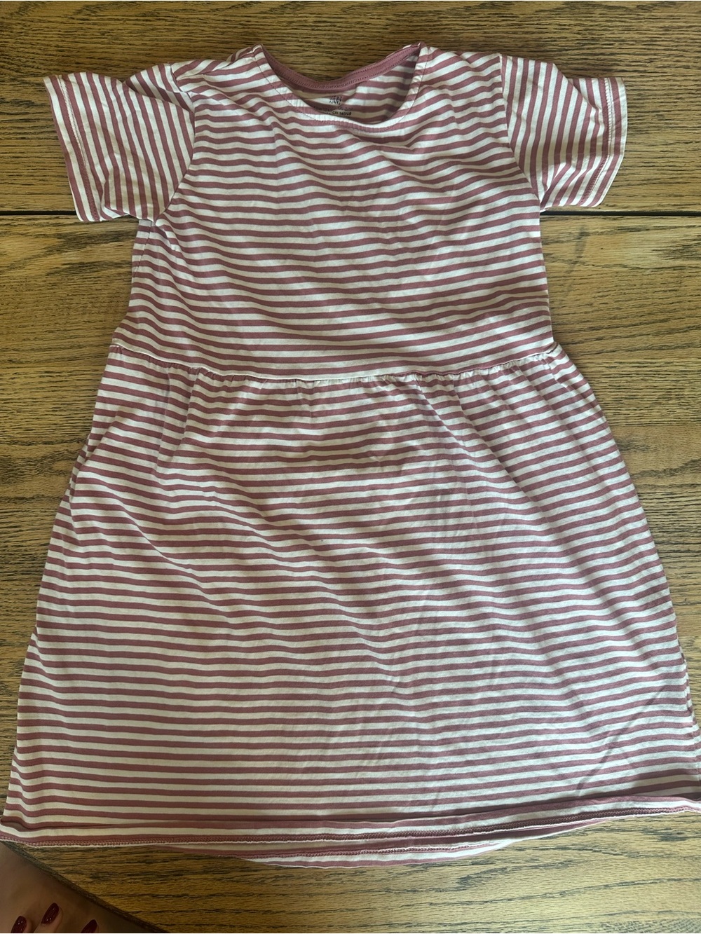 H&M Mauve and White Striped Short-Sleeve Casual Dress
